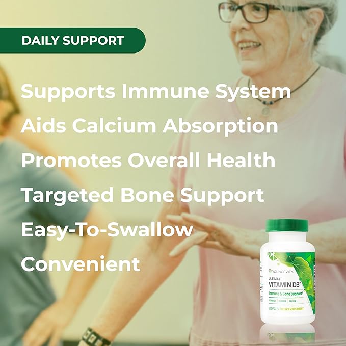 Youngevity Ultimate Vitamin D3 5000 IU with K2 – High-Potency Vitamin D3 Vitamin K2 and Calcium Supplement for Immune Support Bone Density and Heart Health – 60 Capsules