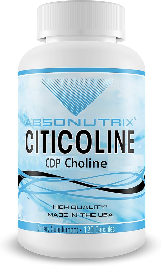 Absonutrix Citicoline CDP Choline 530mg Nootropic Supplement GMP Certified Third-Party Tested Easy to Swallow 120 Veg caps Improves Cognitive Skills Supports Memory Non-GMO Made in USA