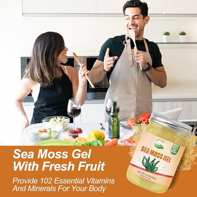 ACEYO (12 OZ Organic Sea Moss Gel Raw Vegan Natural Irish Seamoss Gel for Women Men 102 Vitamins and Minerals Wild Harvested Original Flavored Non-GMO