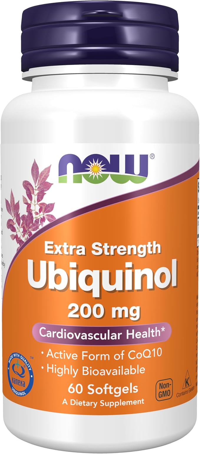 NOW Supplements Ubiquinol 200 mg High Bioavailability (the Active Form of CoQ10) 60 Softgels