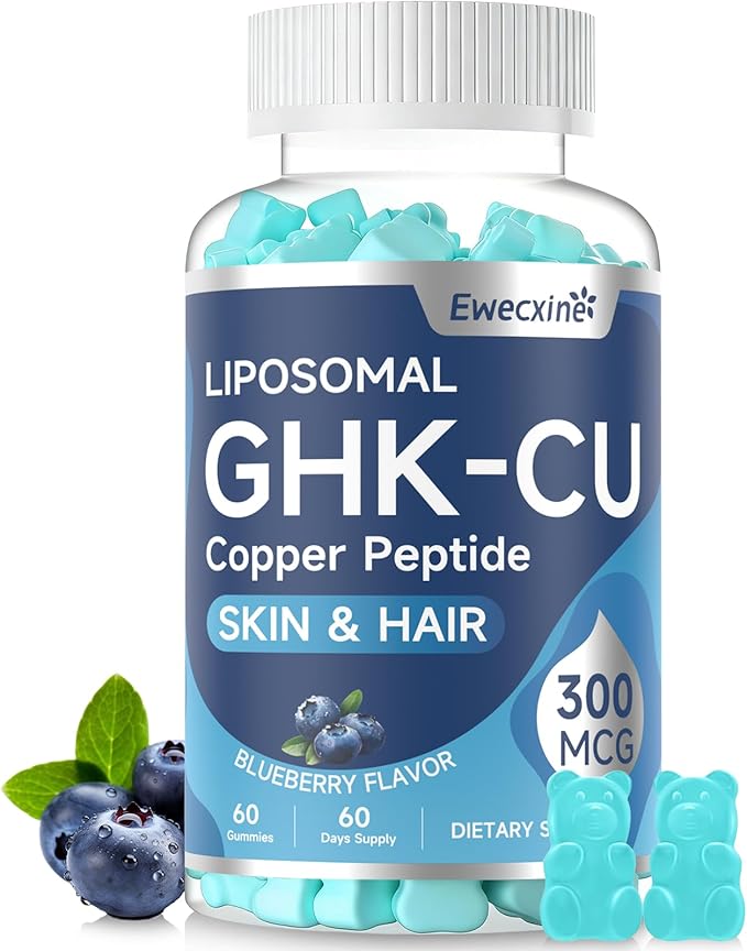 GHK-Cu Copper Peptide Gummies Supplement 300 mcg per Serving Liposomal Formula 60 Vegan Gummies – Beauty Support Matrix with Biotin Phytoceramides &amp Herbal Blend