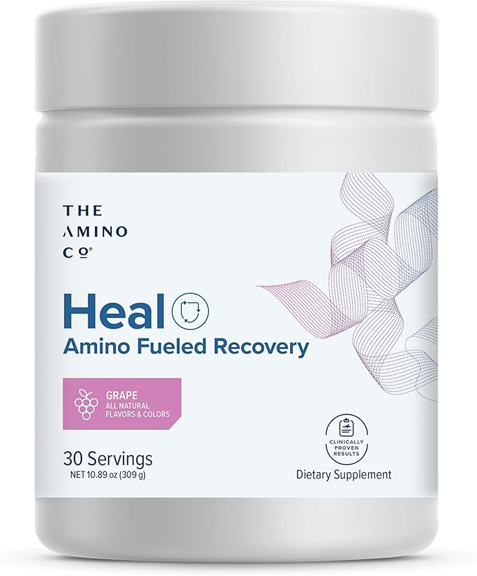 The Amino CO. - Heal - Post Workout Recovery Drink with Pure Eaa Amino Acid Formula - Creatine Monohydrate Powder for Efficient Muscle Repair Vegan and Keto-Friendly with Grape Flavor - 10.89oz.