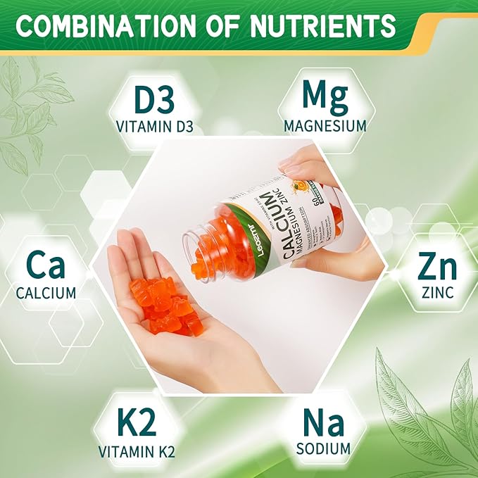 Calcium Magnesium Zinc Gummies with Vitamin D3 &amp K2 - High Potency Enhanced Absorption -120 Orange Gummies Flavored