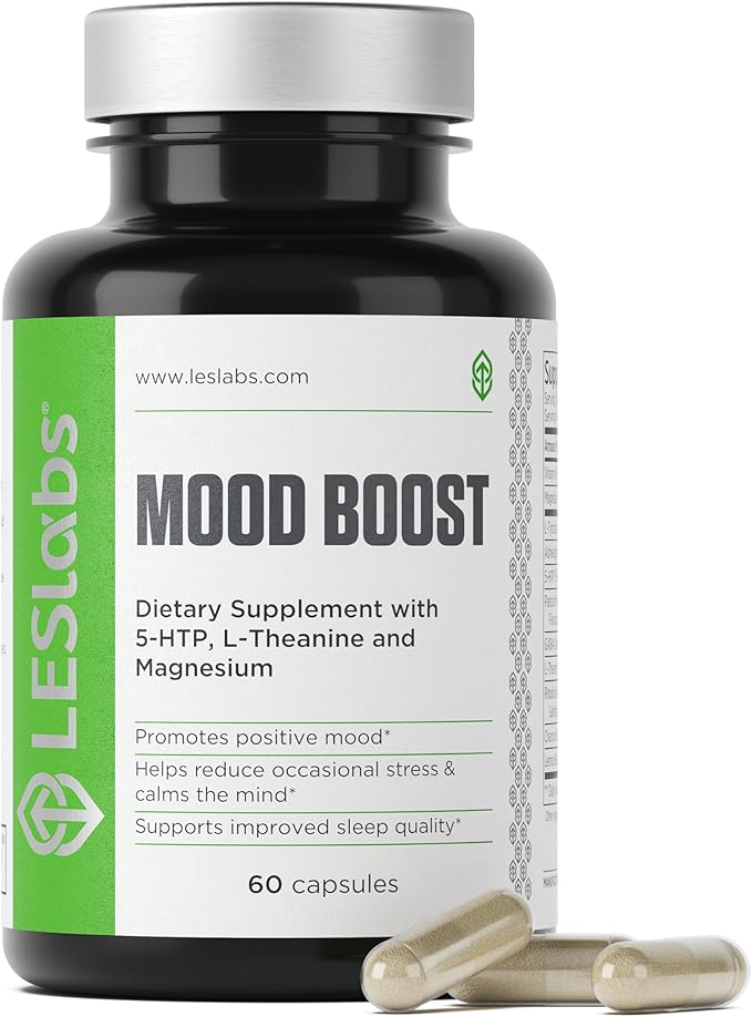 LES Labs Mood Boost – Stress Relief Mood Support Deep Relaxation &amp Better Sleep – 5-HTP Ashwagandha Rhodiola Rosea Magnesium L-Theanine &amp GABA – Non-GMO Supplement – 60 Capsules