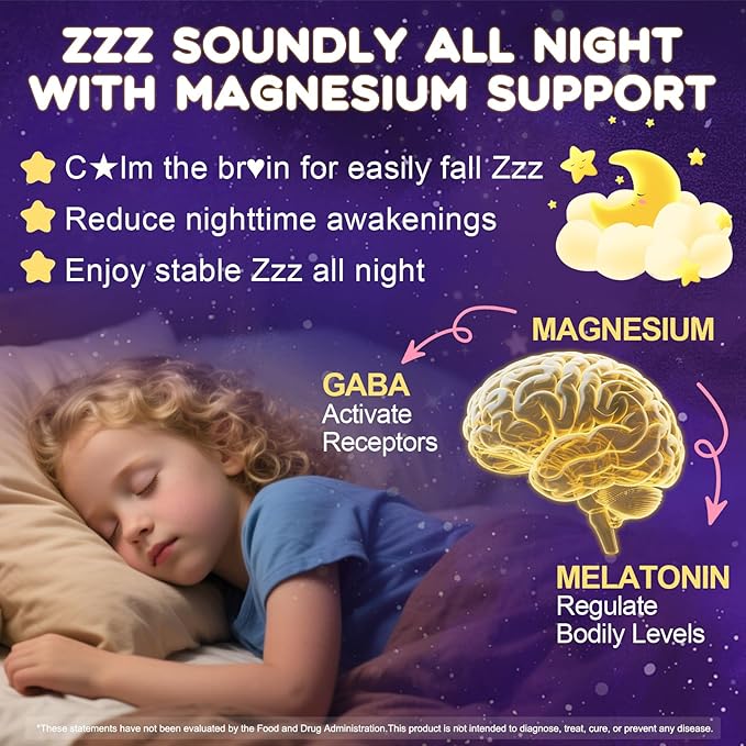 Magnesium Gummies Supplement for Kids 4+: Organic Chewable Supplement with Citrate Magnesium VitaminB6 D3 Zinc L-Theanine - Extra Strength Zzz Aid Overall Health Support for Kids(120Count)