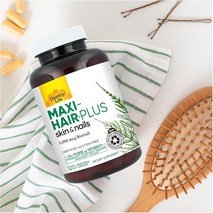 Country Life Maxi-Hair Plus Biotin Supports Healthy Hair Skin and Nails Daily Supplement 120 ct