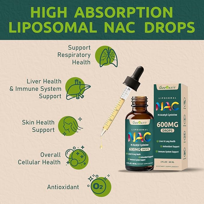 Liposomal Liquid NAC Supplement N-Acetyl Cysteine Drops N Acetyl Cysteine 600 mg with Quercetin &amp Zinc for Adults &amp Kids Liver &amp Lung Support Antioxidant Immune &amp Skin Health 2 Fl