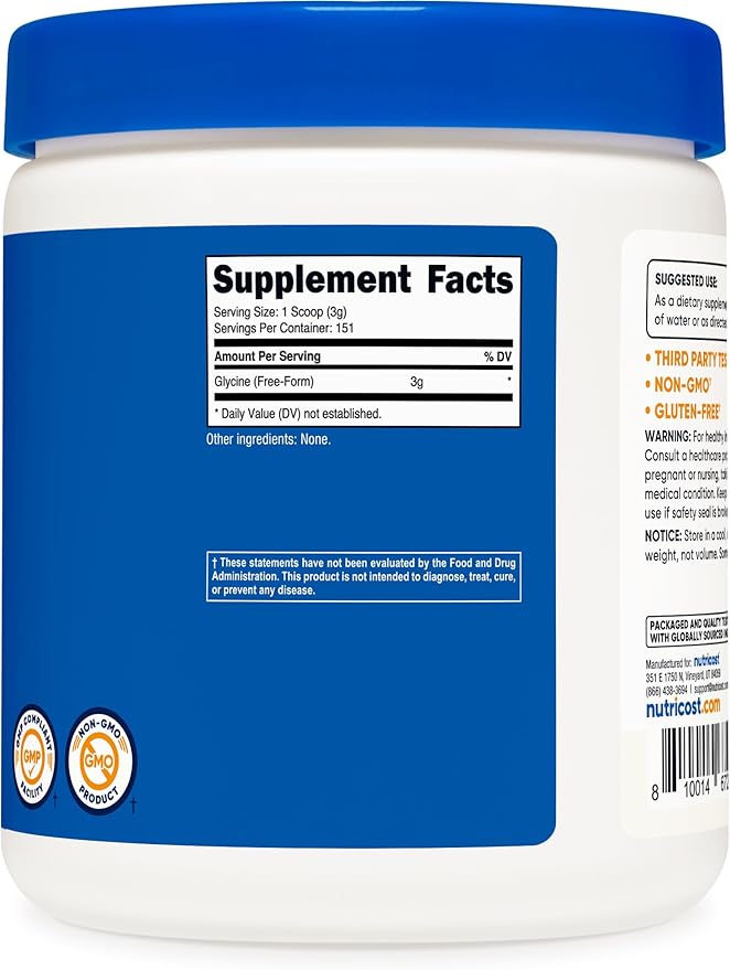 Nutricost Glycine Powder 1lb - Non-GMO Gluten Free (Pack of 2)