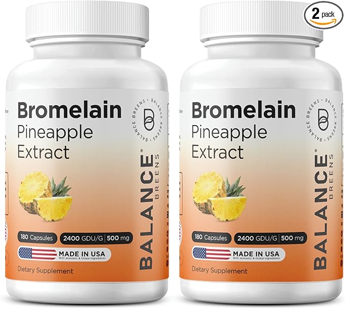 Balancebreens Bromelain 500mg Capsules – 2400 GDU Pineapple Extract Supplement for Joint Support Natural Swelling Support and Healthy Digestion – 180 Capsules Made in USA