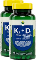 KP+ Vitamin K2 + D3 | Bone &amp Immune Health | Gluten Free | 90 Vegetarian Capsules | Pack of 2