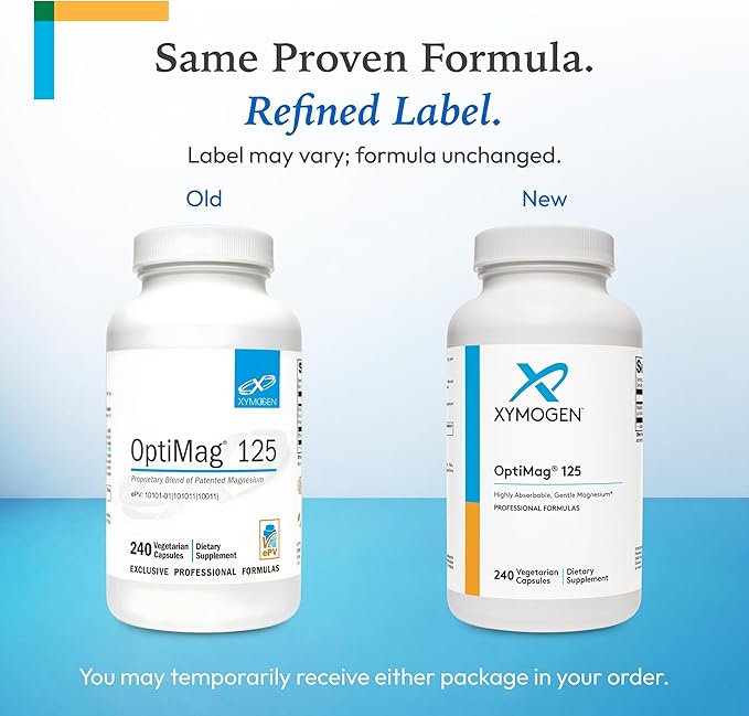 XYMOGEN OptiMag 125 - Magnesium Glycinate &amp Malate - Muscle &amp Nervous System Support - Gentle Daily Magnesium - 240 Capsules