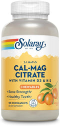 Solaray Cal-Mag Citrate Plus D-3 &amp K-2 Orange Chewables | 90 Count