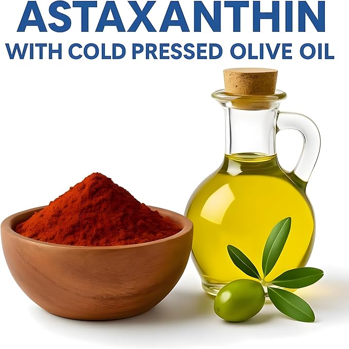 Astaxanthin Liquid Drops Infused with Cold Pressed Extra Virgin Olive Oil – 12mg per Serving – Natural Antioxidant Support – 2 fl oz Dropper Bottle – Vegan Non-GMO
