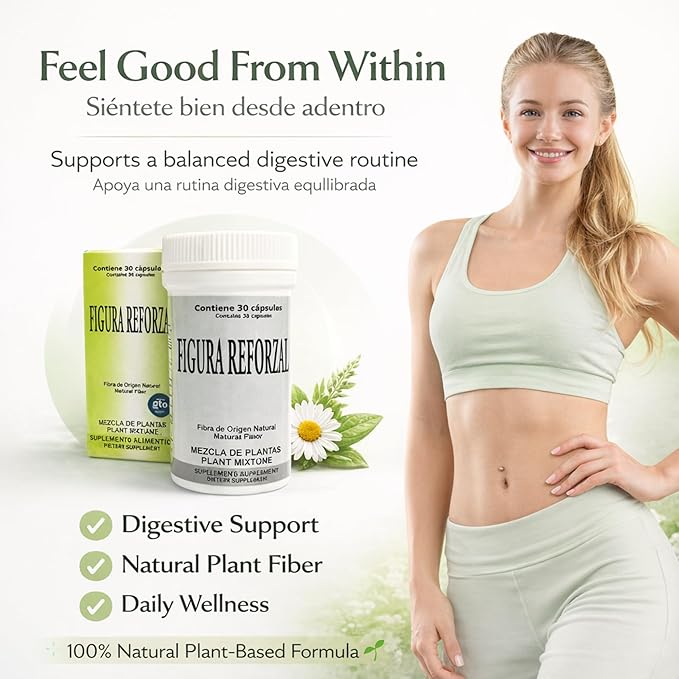 Figura Reforzado Fiber Supplement - 30 Capsules - Fiber Pills for Digestive Health - Natural Fiber Capsules for Regularity and Wellness - Convenient and Easy to Swallow