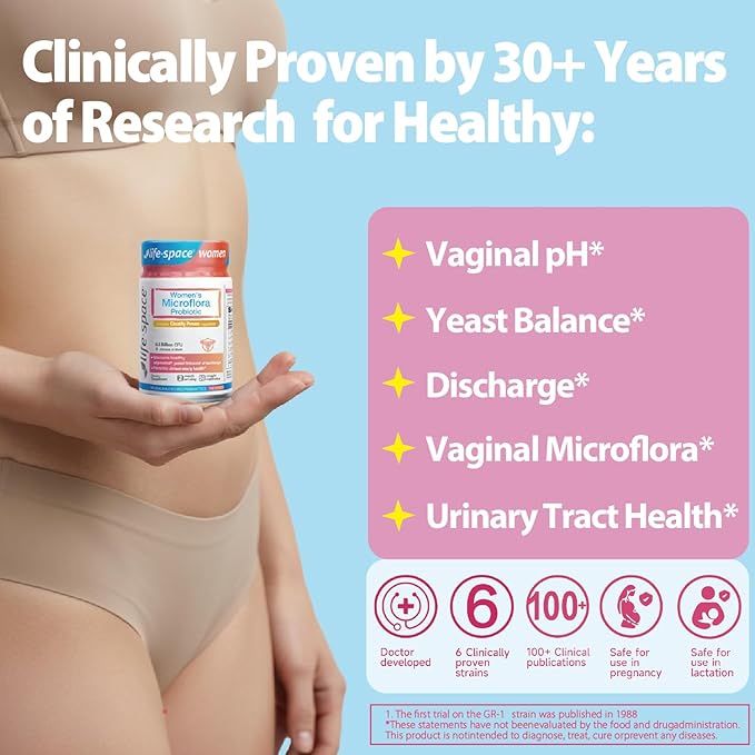 Life-Space Probiotic for Women 2 Month Serving Support Healthy Vaginal Microflora &amp Comfort Daily Supplement for Women pH Balance with Lactobacillus rhamnosus 6.3 Billion CFU &amp 6 Strains