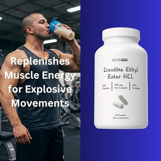 Creatine Ethyl Ester HCI Pills 7X Concentrated vs Monohydrate Powder Cognitive Energy Muscle Recovery Support for Men &amp Women | Only 1 Ingredient | Creatine HCI Capsules 240 Servings