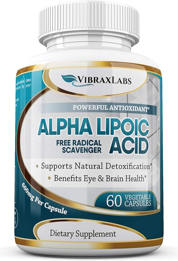 Alpha Lipoic Acid 600mg Capsules - Extra Strength ALA Supplement - Best Pure Vegetarian Capsules for Nerve Pain Skin Face Eye and Brain Boost – Helps Sustain Natural Detoxification Non-GMO