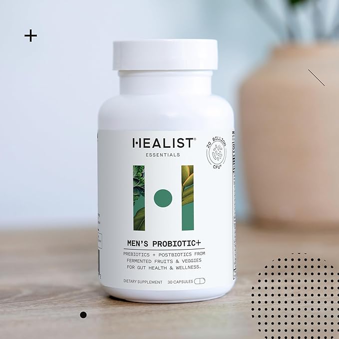 HEALIST Probiotics for Men - Probiotic Prebiotic Fiber Supplement &amp Postbiotic for Gut Health Colon Health Overall Wellness Dr Formulated 20 Billion CFU 30 Vegan Capsules