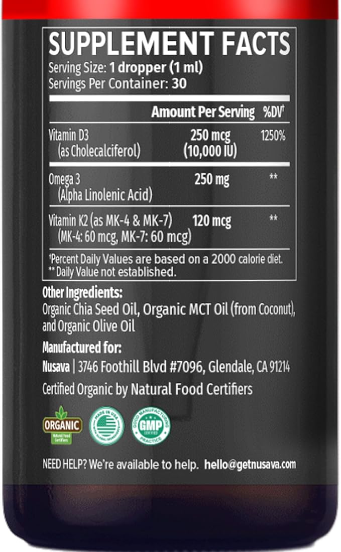 (2 Pack) Extra Strength Organic Vitamin D3 K2 Drops with MCT Oil Omega 3 10000 IU - Vitamin D Liquid No Fillers Non-GMO D3 for Faster Absorption and Immunity Unflavored - (2 Fl Oz 60 Servings)