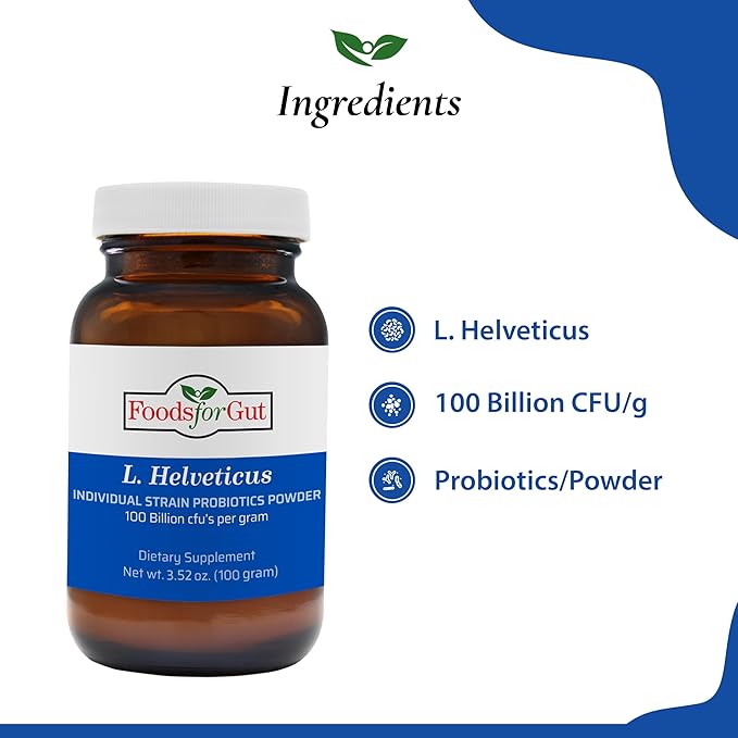 Foods For Gut Lactobacillus Helveticus Probiotic Powder 100 Billion cfu's | No Additives | Direct from Manufacturer | No Third-Party Storage | Immune Support | L. Helveticus | 100 Gram (3.52 Oz)