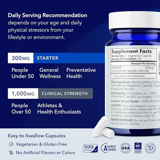 TRU NIAGEN Patented NAD Supplement for Brain Function Anti Aging &amp Cell Regeneration 300mg Niagen 30 Servings | Supports Cellular Energy Muscle | Nicotinamide Riboside (NR) Take 1 Daily | 3 Bo