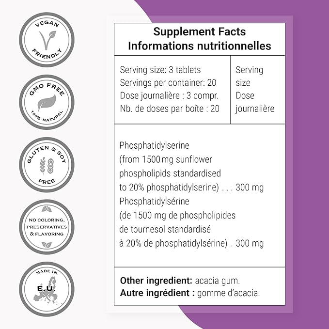 Supersmart - PS100 Supplement 300mg per Day (Phosphatidylserine) - Brain Health &amp Protect - Memory Support | Non-GMO &amp Gluten Free - 60 Tablets