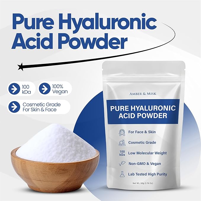 Pure Hyaluronic Acid Powder for Skin &amp Face - Cosmetic Grade Low Molecular Weight DIY Serums for Deep Penetration and Organic Skin &amp Body Hydration Acido Hialuronico en Polvo Includes Scoo