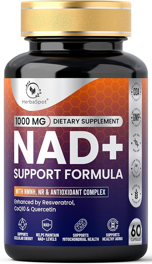 NAD+ Supplement 1000mg for Men &amp Women with NMNH NR Resveratrol &amp CoQ10 | Supports Healthy Aging Cellular Health &amp Wellness | Vitamin B &amp Antioxidant Support | 60 Capsules