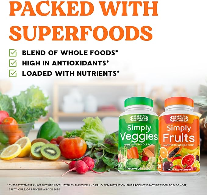 Simply Nature's Pledge - Packed with Over 40 Different Fruits &amp Vegetables - 4 Month Supply- Made with Whole Food Superfoods - with Aloe Vera – 100% Soy Free - 720 Capsules