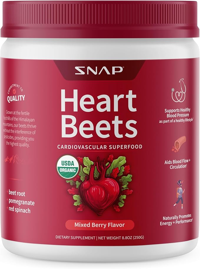 Snap Supplements Heart Beets Organic Beet Root Powder Cardiovascular Support Supplement for Men &amp Women Beets Pomegranate B Vitamins &amp Red Spinach Heart Health Support 30 Servings Mixe