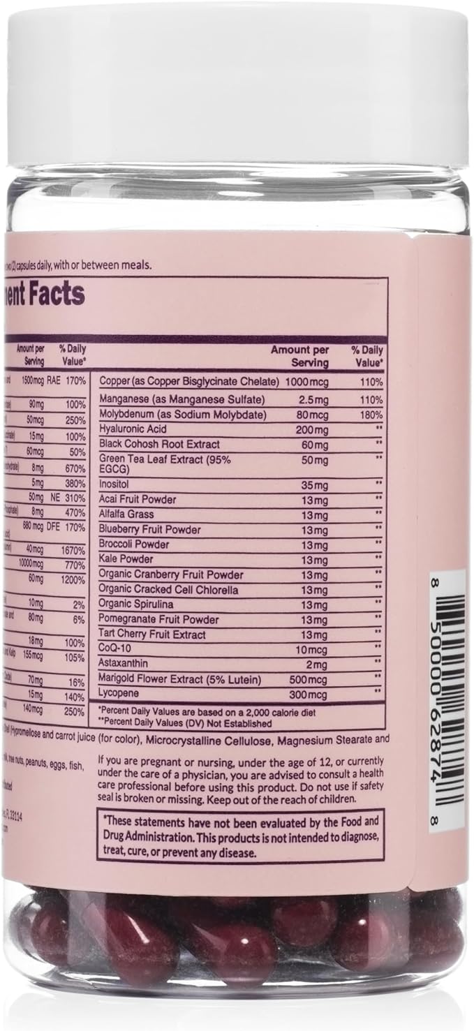 NAKED Nutrition Women's Multi - Daily Multivitamin - Vitamins A C E Selenium Zinc Fruit and Super Green Extracts to Boost Immune Support - Gluten-Free and Vegetarian Vitamins 60 Capsules