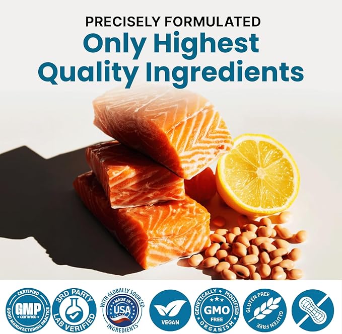 5-in-1 Fish Oil Omega 3 Fatty Supplements (2100mg) - Omega 3 Fish Oil with Vitamins D3 K2 and CoQ10 - Lemon Flavored (120 softgels Pack of 3)