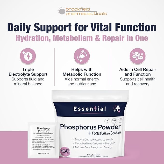 Phosphorus Supplements 100 Packets Dietary Supplements Powder with Sodium Phosphate and Potassium Phosphate Fruit Flavored Phosphorous Supplement Powder for Electrolyte Bone Health &amp Kidney Hea