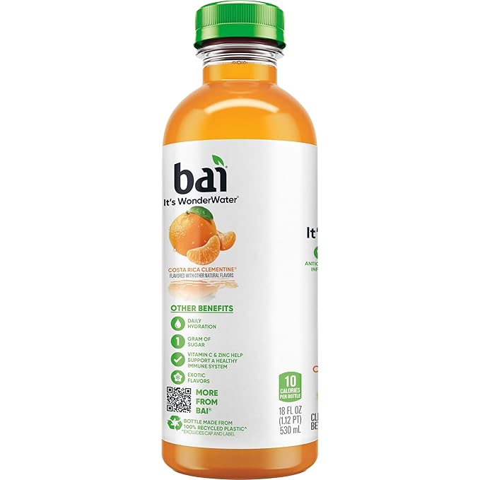 Bai Antioxidant Infused Water Beverage Costa Rica Clementine with Vitamin C and No Artificial Sweeteners 18 Fluid Ounce Bottle 12 Pack