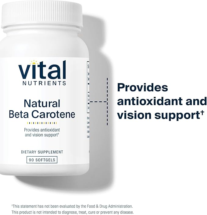 Vital Nutrients Natural Beta Carotene 25000IU - Precursor to Vitamin A - High-Dose Antioxidant - Vision Skin and Health Support - Gluten Dairy Soy Free - 90 Softgels