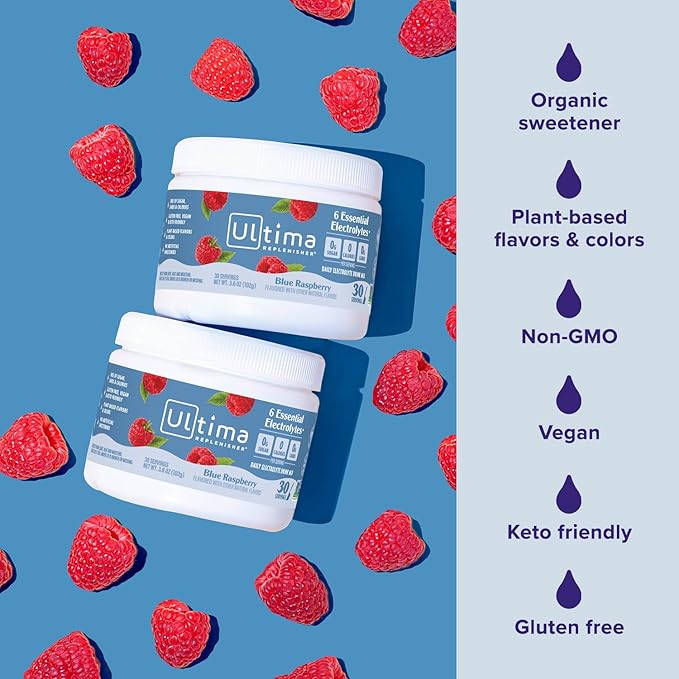 Ultima Replenisher Daily Electrolyte Powder Drink Mix – Sugar Free – Blue Raspberry 30 Servings – Hydration Powder with 6 Electrolytes and Trace Minerals – Keto Friendly Vegan Non-GMO