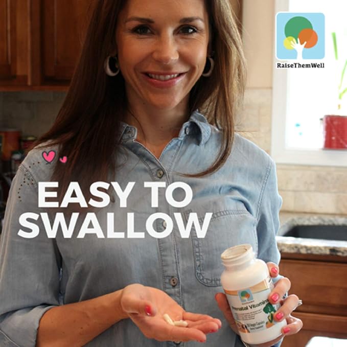 Raise Them Well Prenatal Multivitamin with Methylfolate K2 MK-7 Glutathione &amp Iron Physician Developed Non-GMO Supports Healthy Pregnancy Brain &amp Bone Development 150 Veggie Capsules