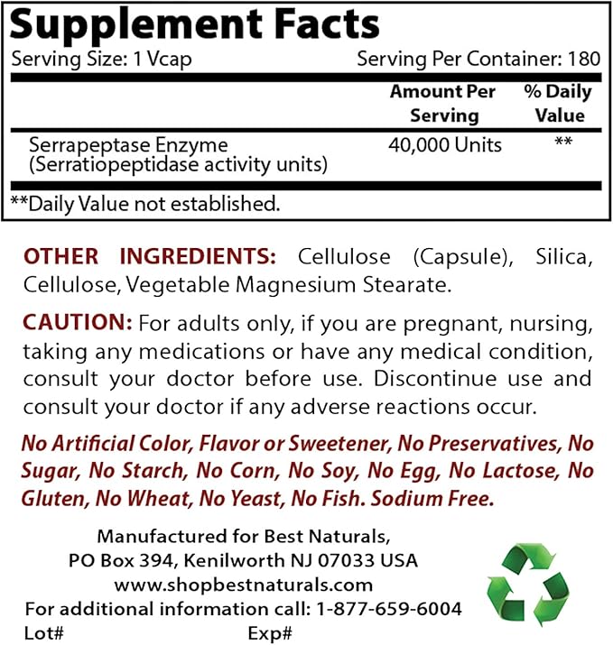 Best Naturals Serrapeptase 40000 SPUs &amp Nattokinase 100 Mg