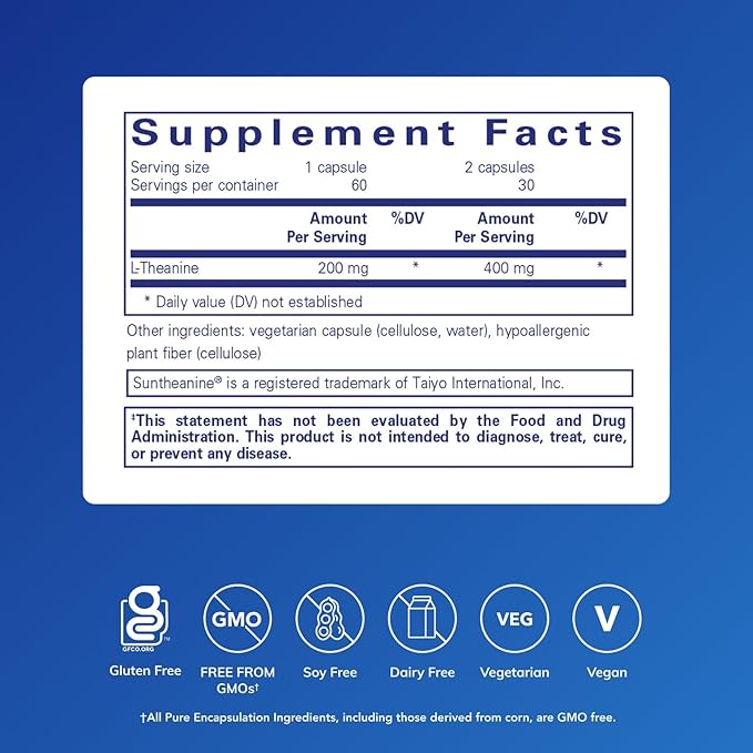 Pure Encapsulations L-Theanine - Amino Acid Supplement to Support Relaxation Stress &amp Nervous System - 60 Capsules