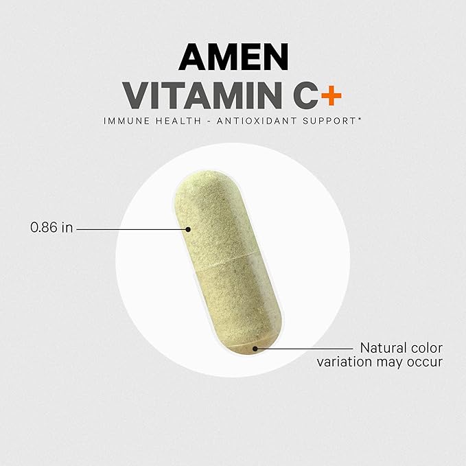 Amen Vitamin C+ Supplement with Zinc Bioflavonoids Quercetin Rose Hips Elderberry – Vegan Non-GMO – 2 Months Supply - 120 Capsules