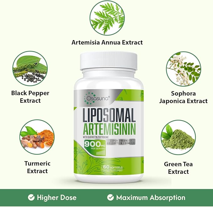 900 mg Liposomal Artemisinin for Maximum Absorption Sweet Wormwood Extract(Artemisia Annua) with Quercetin Phytosome 200 mg 60 Softgels - 2 Months Supply