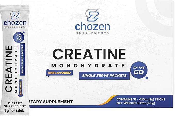 ChoZen Supplements Creatine Monohydrate Powder - 5g (5000mg) | Single Serve Packets | 35 Stick Packs | Keto Friendly | Vegan