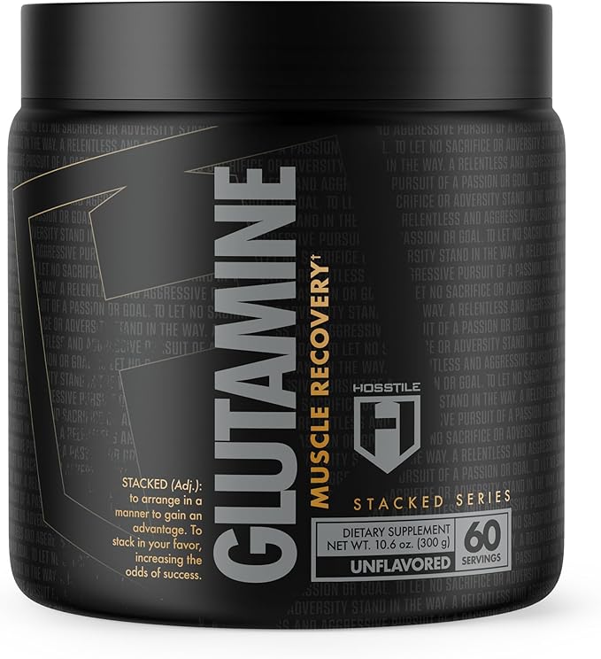 HOSSTILE Glutamine Fermented L Glutamine Powder for Men &amp Women Enhance Muscle Recovery Support Protein Synthesis Post Workout Recovery Drink Unflavored 60 Servings