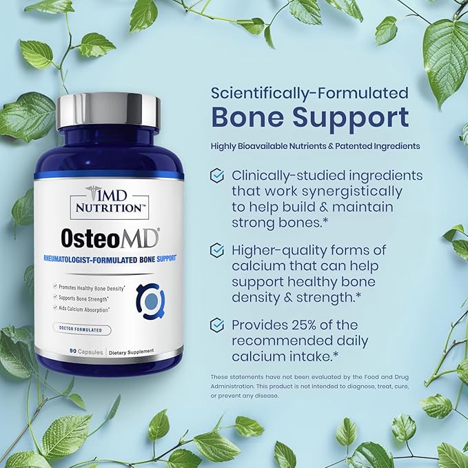 1MD Nutrition OsteoMD for Comprehensive Bone Support | with Calcium Hydroxyapatite Vitamin D3 &amp K2 | 180 Capsules (2-Pack)