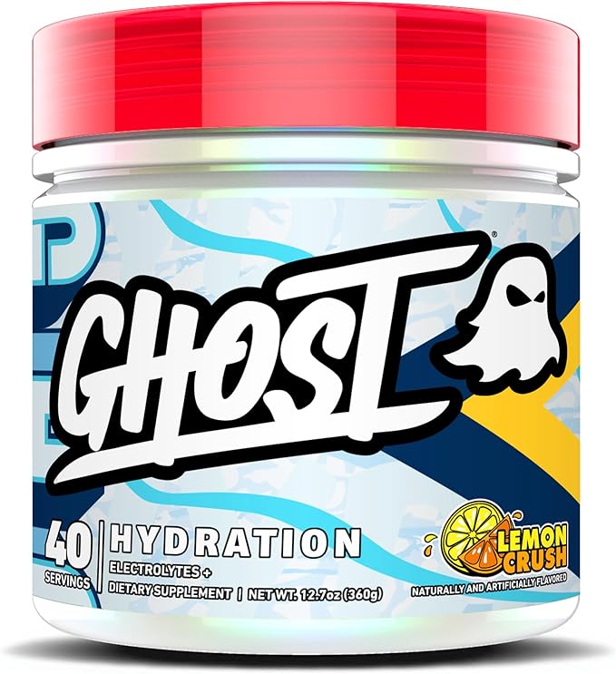 GHOST Hydration Lemon Crush 40 Serv Electrolyte Powder - Drink Mix Supplement with Magnesium Potassium Calcium Vitamin C &amp Taurine for Energy &amp Endurance - Vegan Free of Soy Sugar &amp