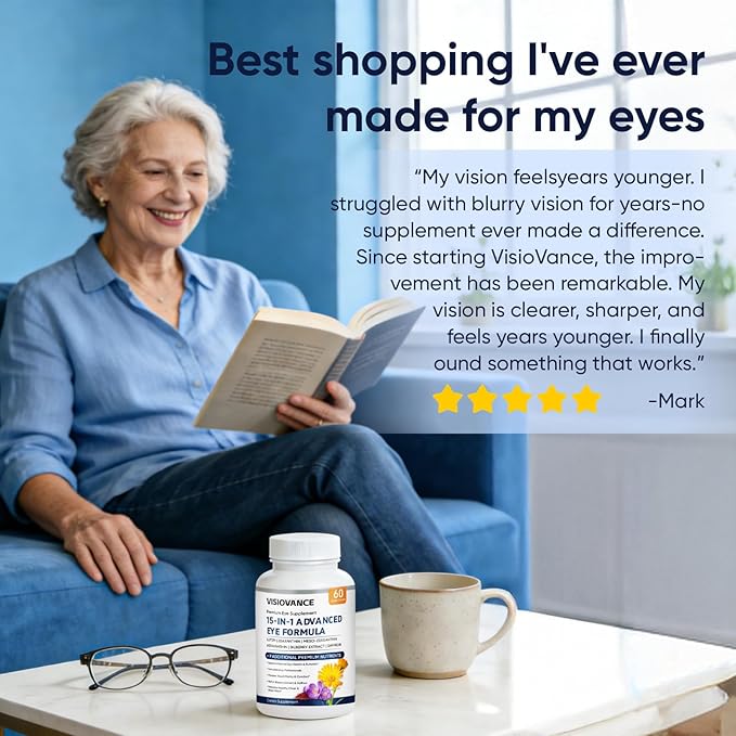 VisioVance 15 in 1 Advanced Eye Formula - Neurobella Eye Formula with All 3 Carotenoids Lutein &amp Zeaxanthin Bilberry Extract and Saffron 60ct(1)
