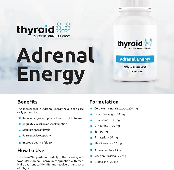 Adrenal Energy – Doctor-Formulated Adrenal Support for Energy &amp Stress Balance – Supports Healthy Adrenal Function &amp Sleep – With Rhodiola Ashwagandha Cordyceps B Vitamins &amp More – 60 C