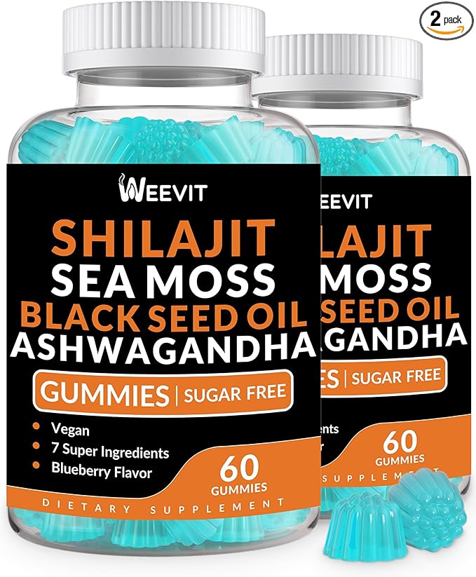 Shilajit Sea Moss Ashwagandha Gummies with Turmeric Black Seed Oil Vitamin C D for Men &amp Women Shilajit and Ashwagandha Gummy All in 1 Supplements for Immune Absorption &amp Energy Support