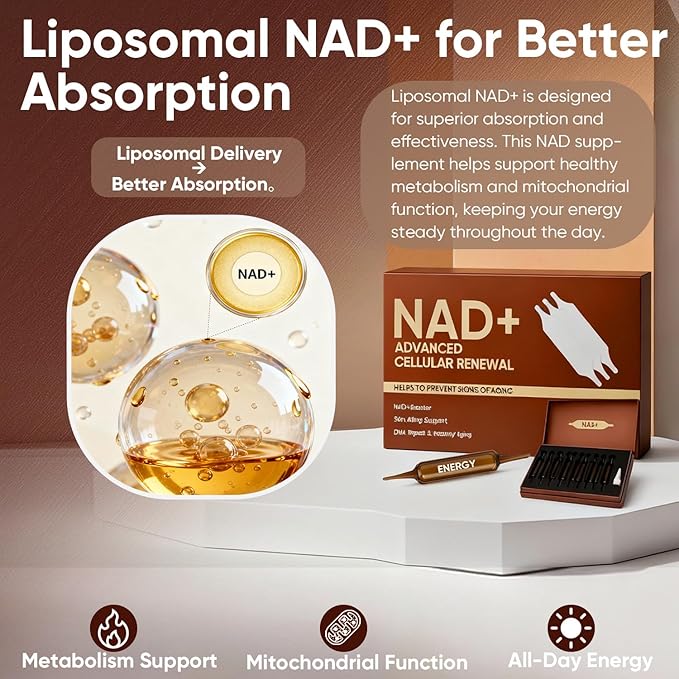 NAD+Advanced Cellular Renewal 1200mg NAD+Liquid Supplements for Skin Aging Support &amp Energy &amp Focus-10 Vials (1)