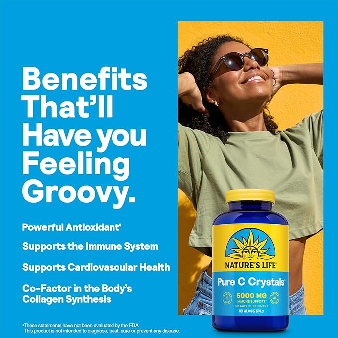 Nature's Life Pure Vitamin C Crystals - 5000mg VIT C - Antioxidant and Immune Support Supplement Cardiovascular Support - Easy-to-Take Vitamin C Powder Crystals - 60-Day Guarantee 45 Servings 8oz